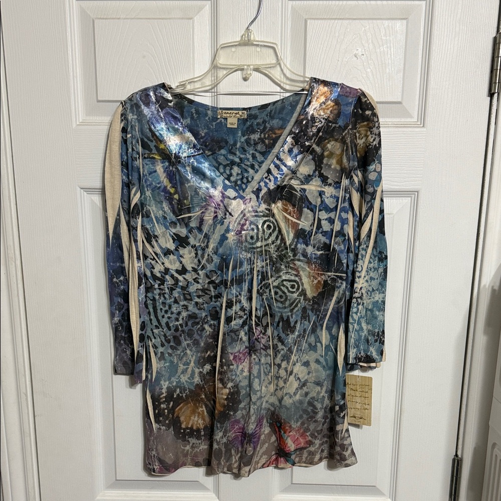Energie Blue Multi V-Neck Long Sleeve Butterfly Print Tunic